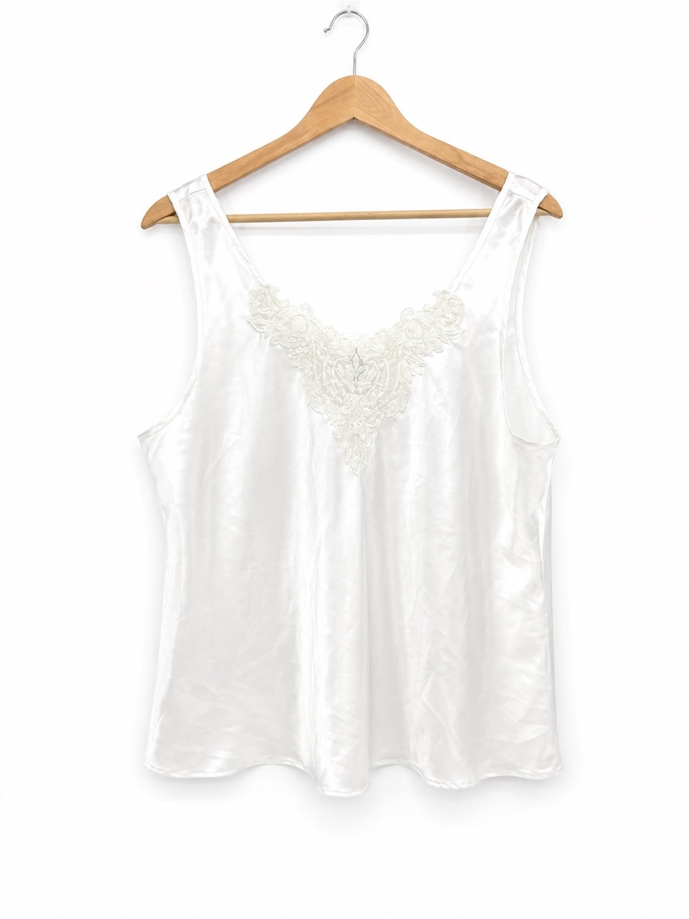 Enchanting White Satin Lace Trim Camisole Tank Top Size XL 18 Lingerie Sleepwear